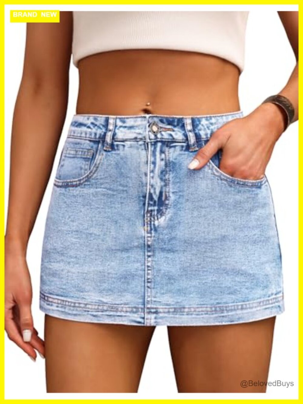 High Waist Denim Skort with Pockets Stretch Jean Skirt for Women